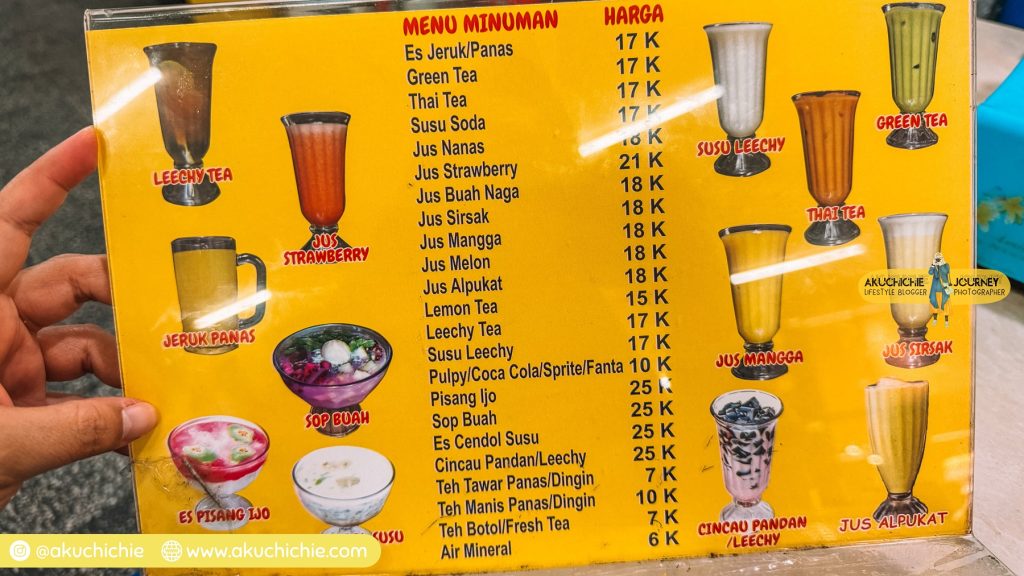 menu minuman di mang Dadeng Bandung